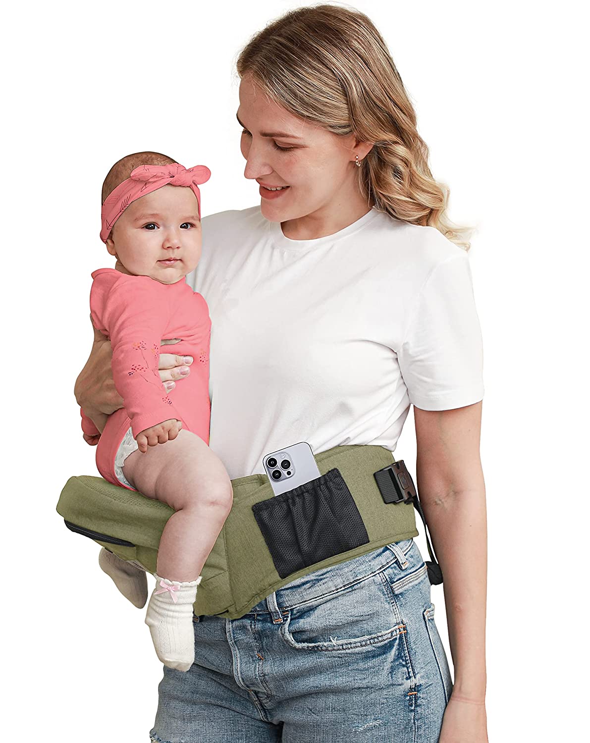 BABYMUST Hip Seat Baby Carrier, Advanced Adjustable Waistband &Various Pockets, Ergonomic Carrier for Newborns to Toddlers up to 66lbs, Black - Image 4